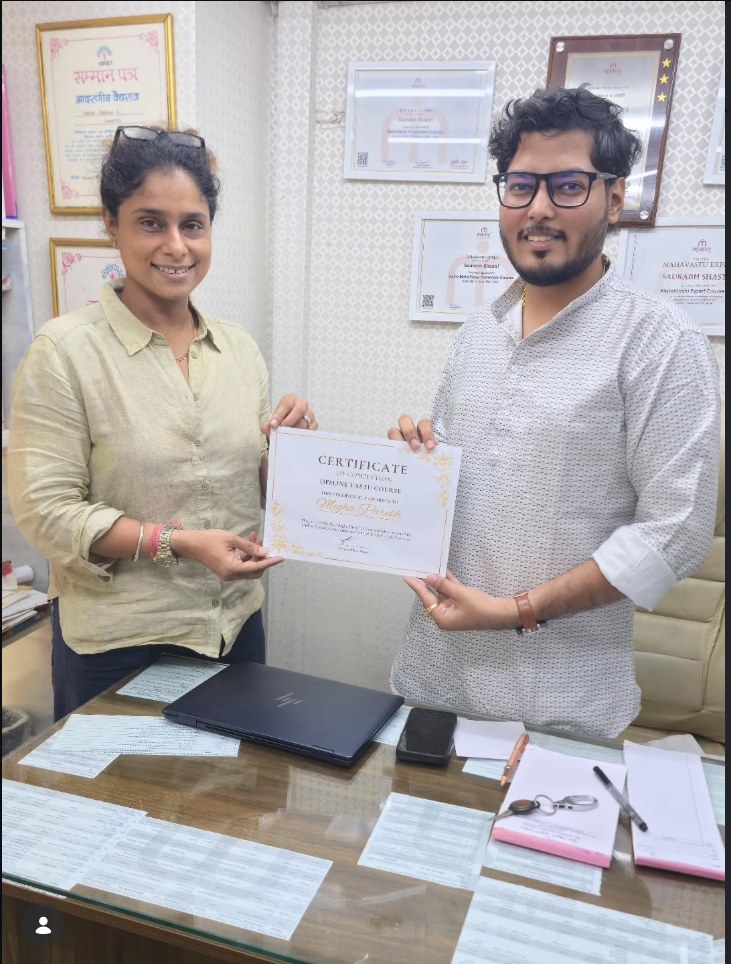Megha Parekh's Vastu training certificate